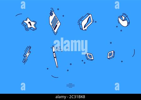Isometric mobile icons for business, marketing, social media. Vector flat signs of chart, data page, brush and star. Symbols collection for website, a Stock Vector