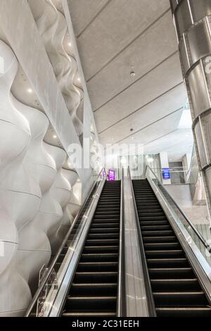 abstract concrete wall and escalator  of the Aloft Hotel Kuala Lumpur in Kuala Lumpur Malaysia Stock Photo