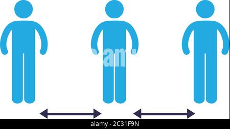Social distancing between human avatars line style icon design of Covid ...