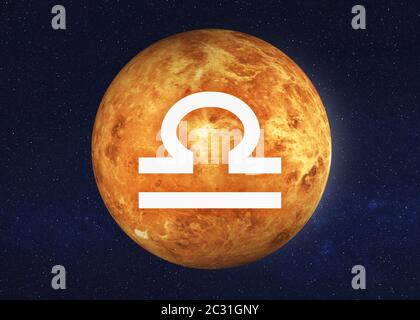 Zodiac Sign Libra on the venus planet of solar system. Astrologic infographics. Elements of this image were furnished by NASA Stock Photo