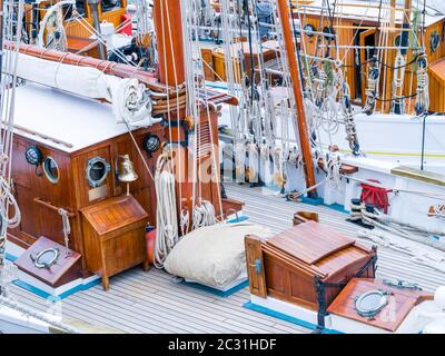 Tall ships in Rosmeur Harbor in Douarnenez city, Finistere, Brittany, France Stock Photo