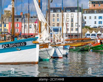 Tall ships in Rosmeur Harbor in Douarnenez city, Finistere, Brittany, France Stock Photo