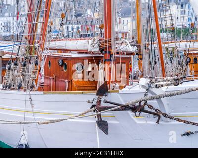 Tall ships in Rosmeur Harbor in Douarnenez city, Finistere, Brittany, France Stock Photo