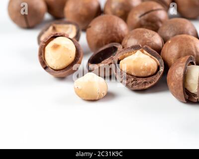 Set macadamia nuts isolated Stock Photo