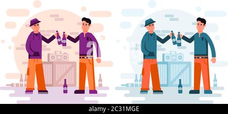 Two city guys drinking beer from bottles Stock Vector