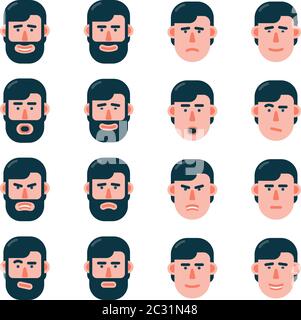 Set of emotions of the man face in flat style Stock Vector