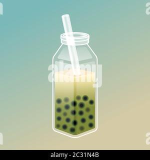 Bubble tea illustration with delicious tapioca and jelly. Boba tea illustration design. Milk tea ads and logo template. Stock Vector
