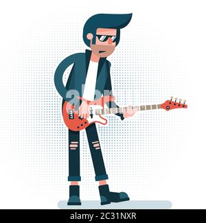 Cartoon rock musician in leather jacket Stock Vector