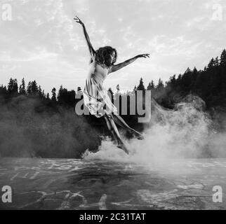 Young sexy naked woman dancing. Black and white Stock Photo - Alamy