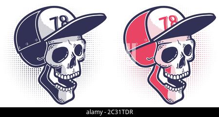 Skull in baseball hat isolated on white background. Design element for ...