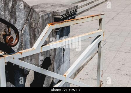 Detail of an old stone staircase worn and damaged Stock Photo