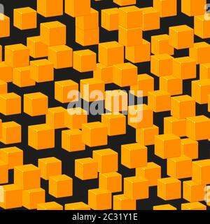 Gold Cubes Seamless Pattern on Black Stock Vector