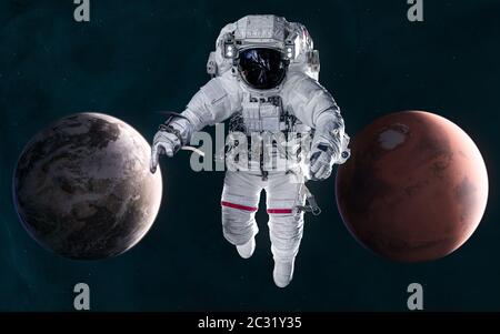 Astronaut on the background of Mars. Solar system. 3D Render Stock ...