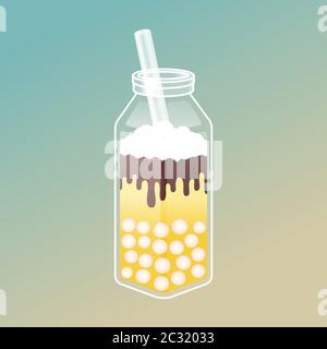 Bubble tea illustration with delicious tapioca and jelly. Boba tea illustration design. Milk tea ads and logo template. Stock Vector