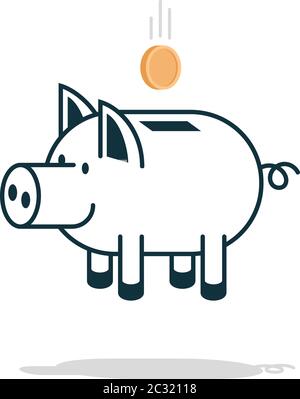 Pig piggy bank with a falling coin Stock Vector