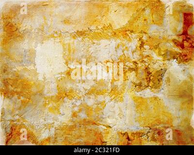 watercolor brightly colored abstract patched painting in different shades of faded stained bright yellow and red paint Stock Photo