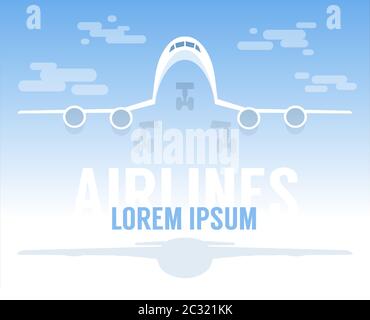 Large airliner flying up against the blue sky Stock Vector