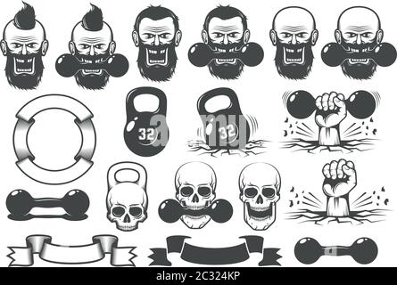 Gym fitness set of design elements for the logo Stock Vector
