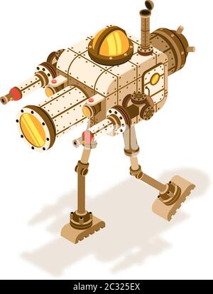 Isometric steampunk robot or fighting machine Stock Vector