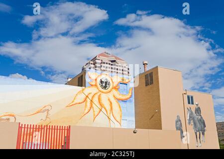 Buildings on 1st Street,Albuquerque,New Mexico,USA Stock Photo