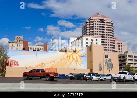 Buildings on 1st Street,Albuquerque,New Mexico,USA Stock Photo