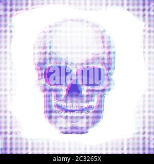 Skull Anaglyph effect vector halftone image Stock Vector