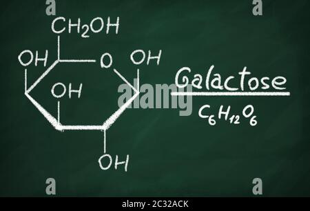 Structural model of Galactose on the blackboard. Stock Photo