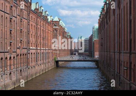 HAMBURG, GERMANY - MAY 12, 2018: The Speicherstadt (literally: City of Warehouses, meaning warehouse district) is the largest warehouse district in th Stock Photo