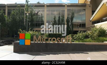 REDMOND, WASHINGTON, USA- SEPTEMBER 3, 2015: exterior view of microsoft redmond headquarters building. Stock Photo