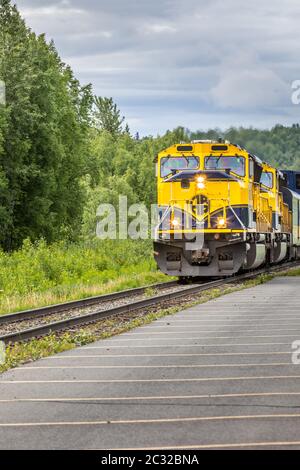 Seward, Alaska - June 30 2018: Passenger train in Alaska Stock Photo