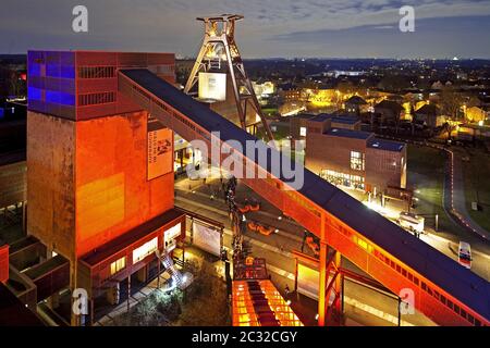 Zeche Zollverein Coal Mine Shaft XII with headframe, illuminated at night, Essen, Germany, Europe Stock Photo