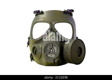 Army gas mask type cover full face, isolated on white background Stock Photo