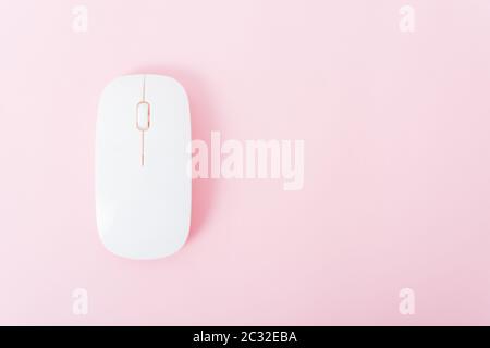 top view computer wireless mouse isolated on pink background Stock Photo