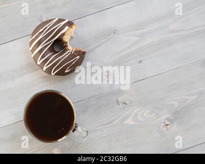 donuts on gray wooden background, copy space, top view Stock Photo