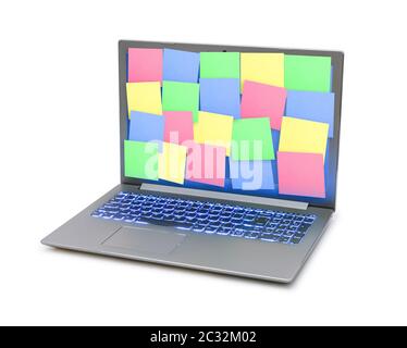 Sticky Note Papers on Notebook computer Screen Stock Photo