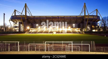 Stadion Rote Erde in front of the Signal Iduna Park by Borussia Dortmund in the evening, Dortmund Stock Photo