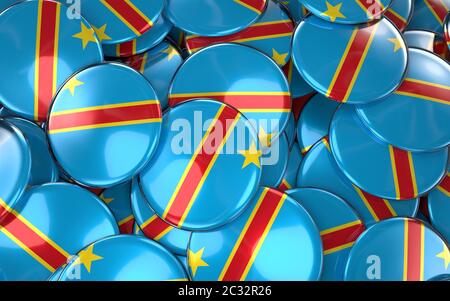 Congo Badges Background - Pile of Congolese Flag Buttons. 3D Rendering Stock Photo