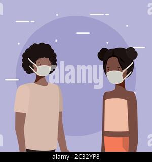 Social distancing between boy and girl with masks design of Covid 19 ...