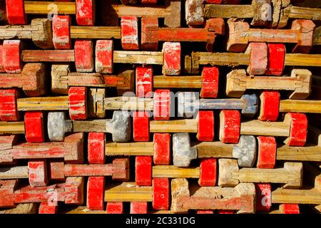 Wooden formwork beams were stacked on a pile Stock Photo