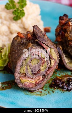 beef roulade with mashed potatoes Stock Photo