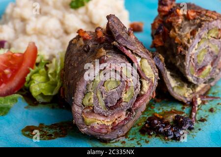beef roulade with mashed potatoes Stock Photo