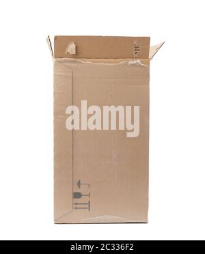 rectangular box wrapped in transparent polyethylene, box for transporting bottles, side view Stock Photo