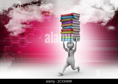 3d man carry books on head Stock Photo