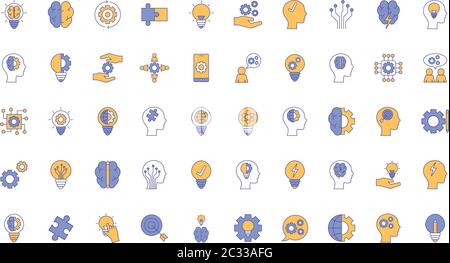 line and fill style icon set design, Innovation idea and creativity theme Vector illustration Stock Vector