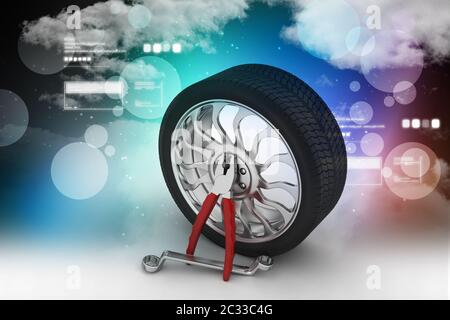 Tools and parts for car in color background Stock Photo