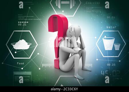 3d man sitting near the question mark Stock Photo