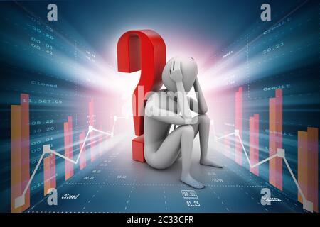 3d man sitting near the question mark Stock Photo