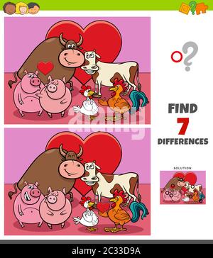 differences game with farm animals in love Stock Photo