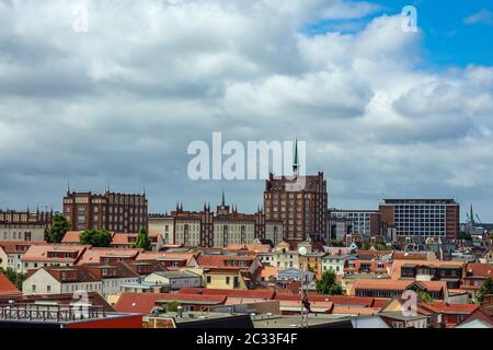 View to historical buildings in Rostock, Germany. Stock Photo