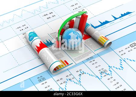 Globe with financial graph Stock Photo